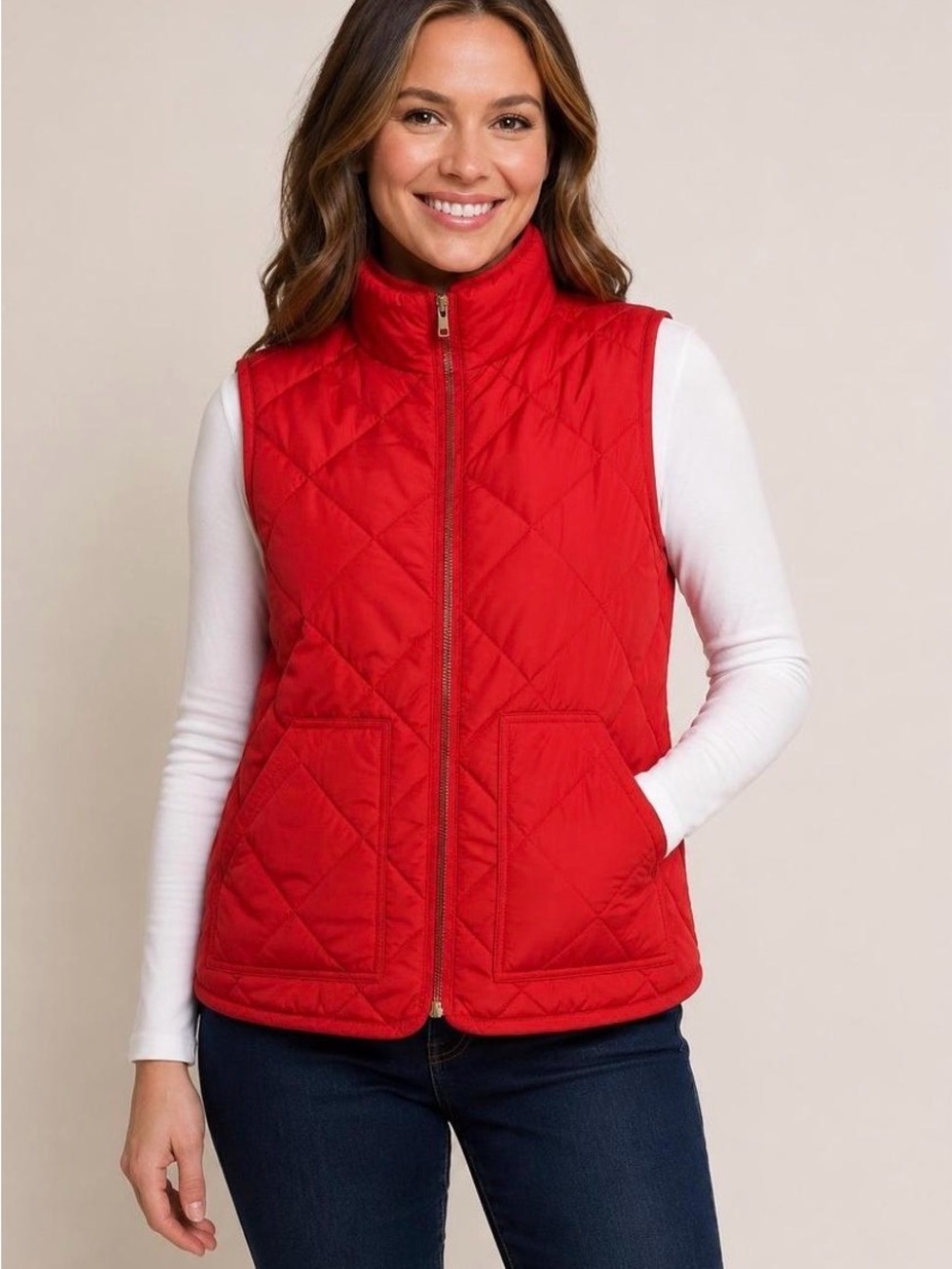 J. Crew Factory Red Quilted Women's Vest
